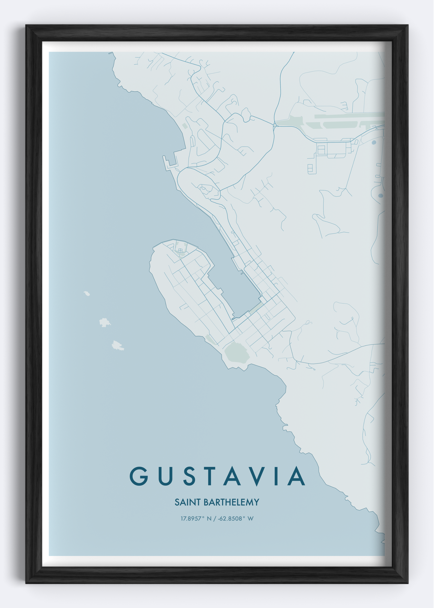Gustavia, Saint Barthelemy map wall art print