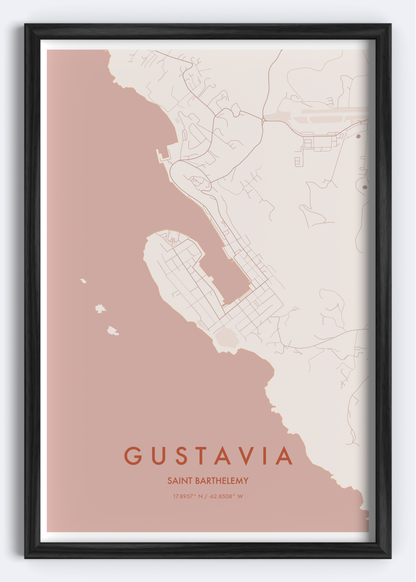 Gustavia, Saint Barthelemy map wall art print