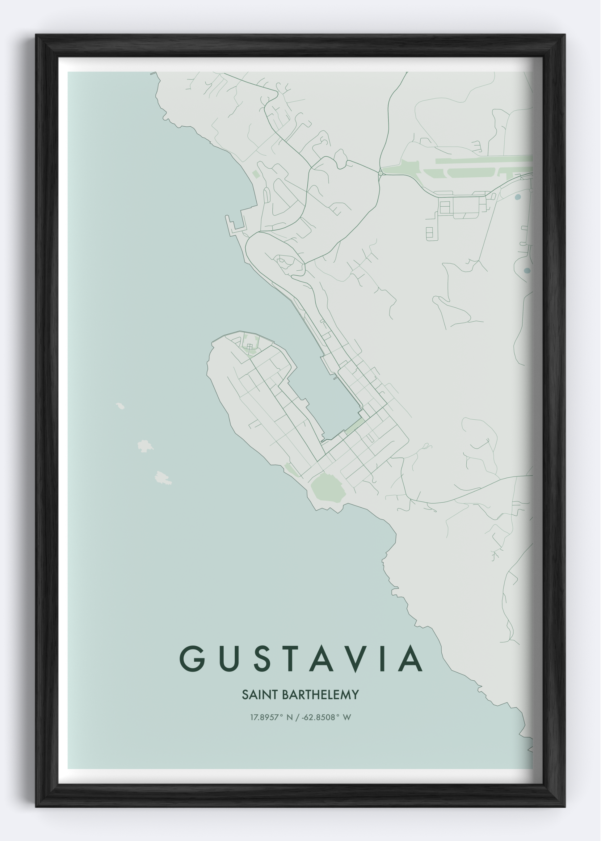 Gustavia, Saint Barthelemy map wall art print