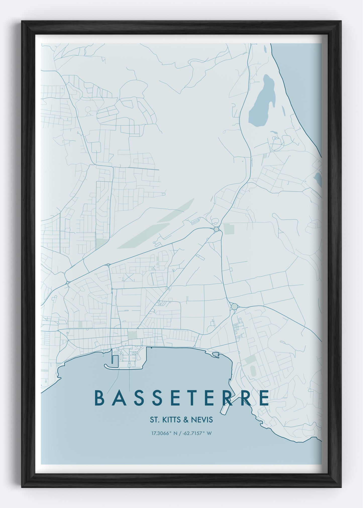 Basseterre, St. Kitts and Nevis map wall art print