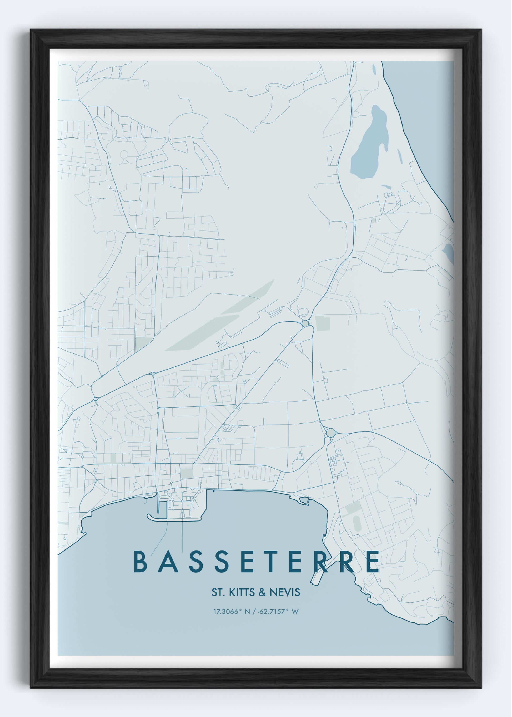 Basseterre, St. Kitts and Nevis map wall art print