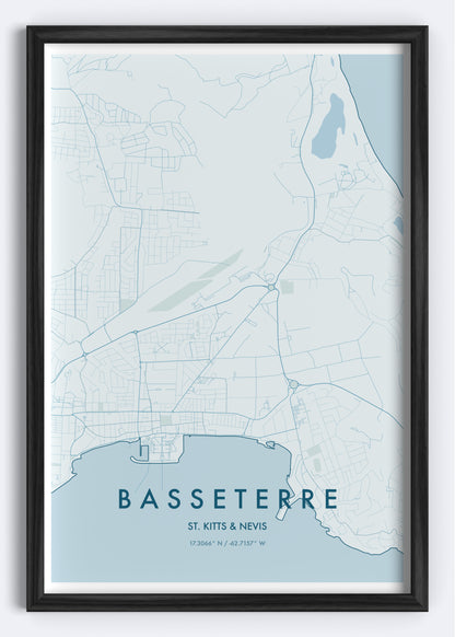 Basseterre, St. Kitts and Nevis map wall art print