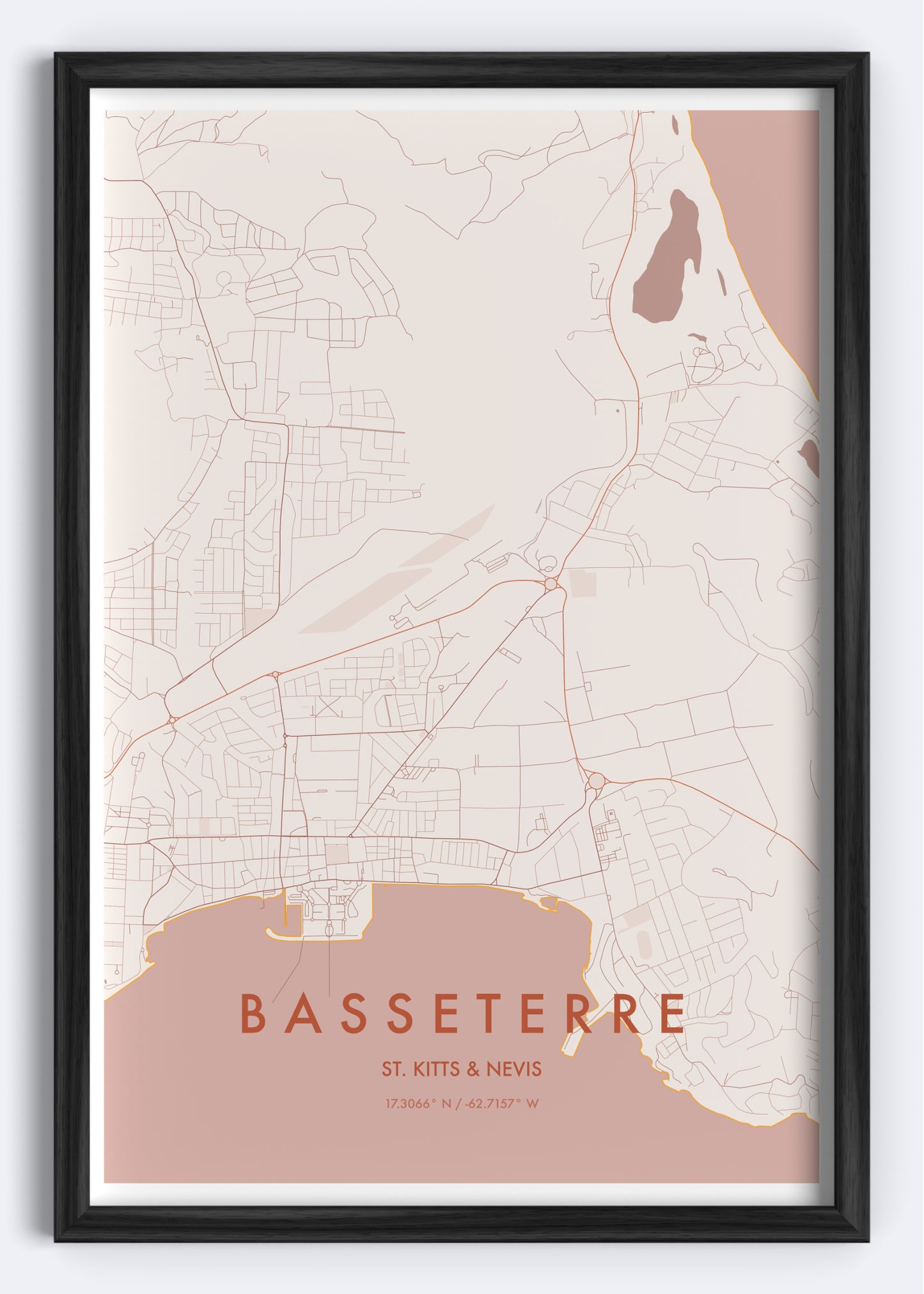 Basseterre, St. Kitts and Nevis map wall art print