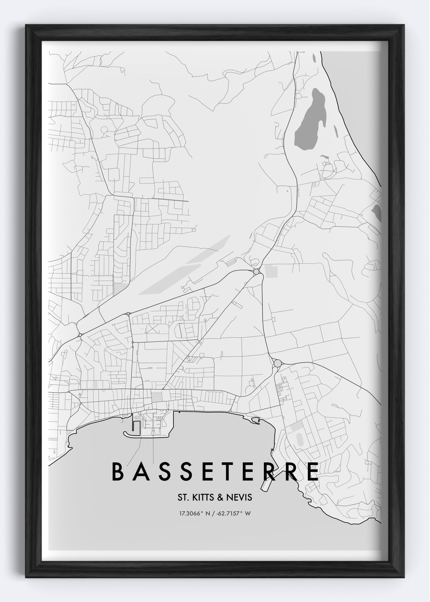 Basseterre, St. Kitts and Nevis map wall art print
