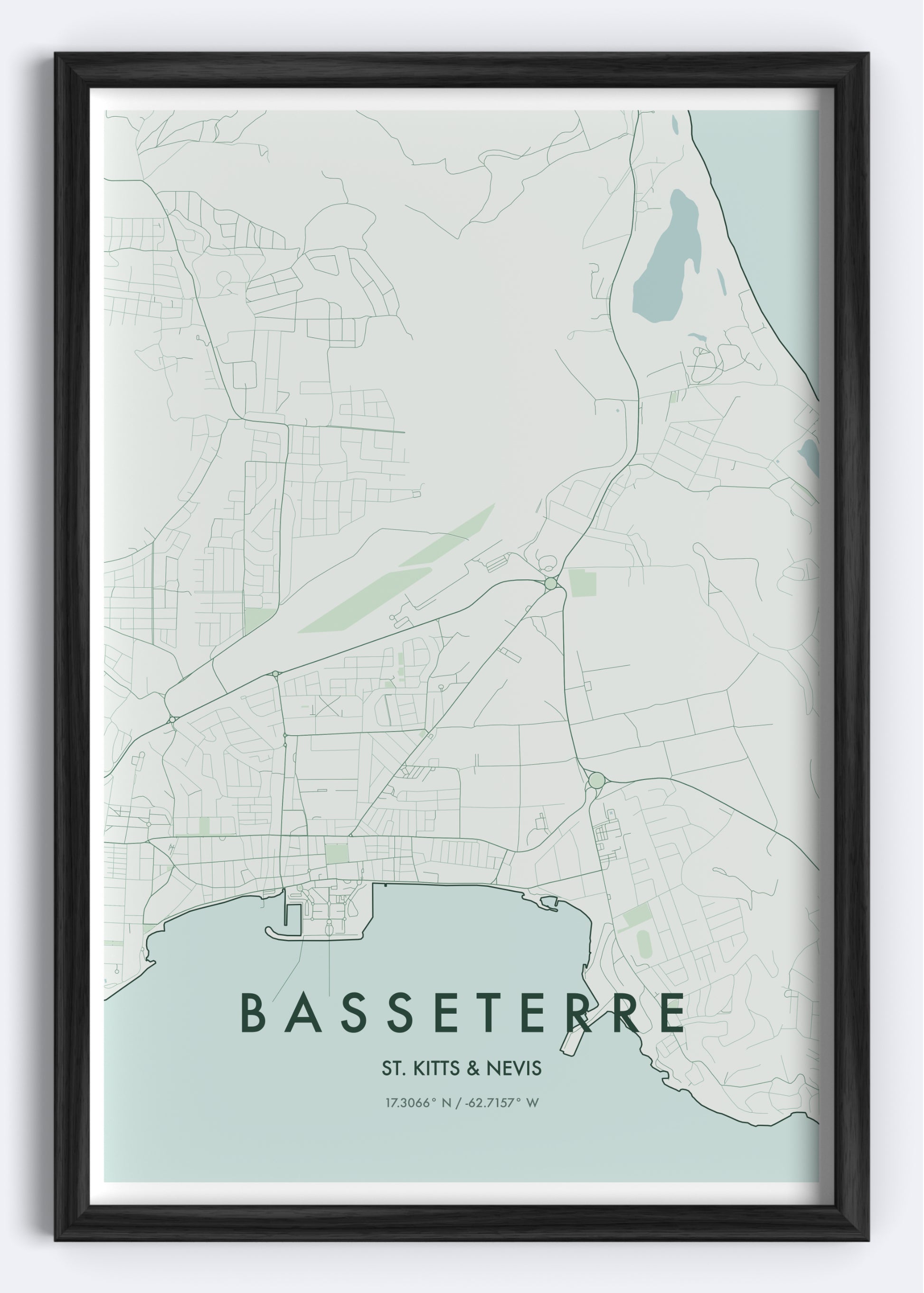 Basseterre, St. Kitts and Nevis map wall art print