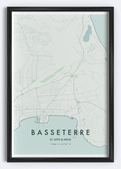 Basseterre, St. Kitts and Nevis map wall art print