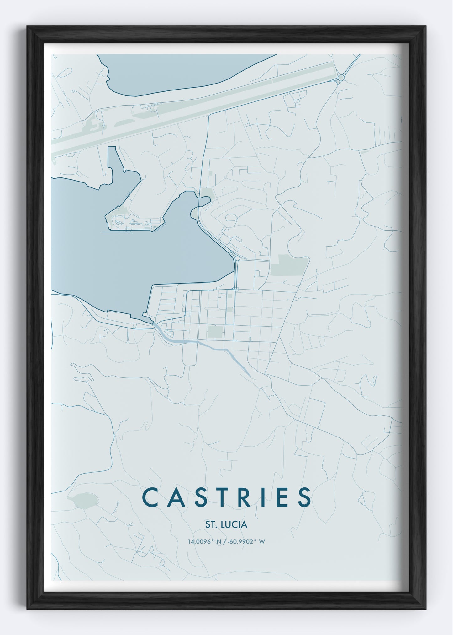Castries, St. Lucia map wall art print