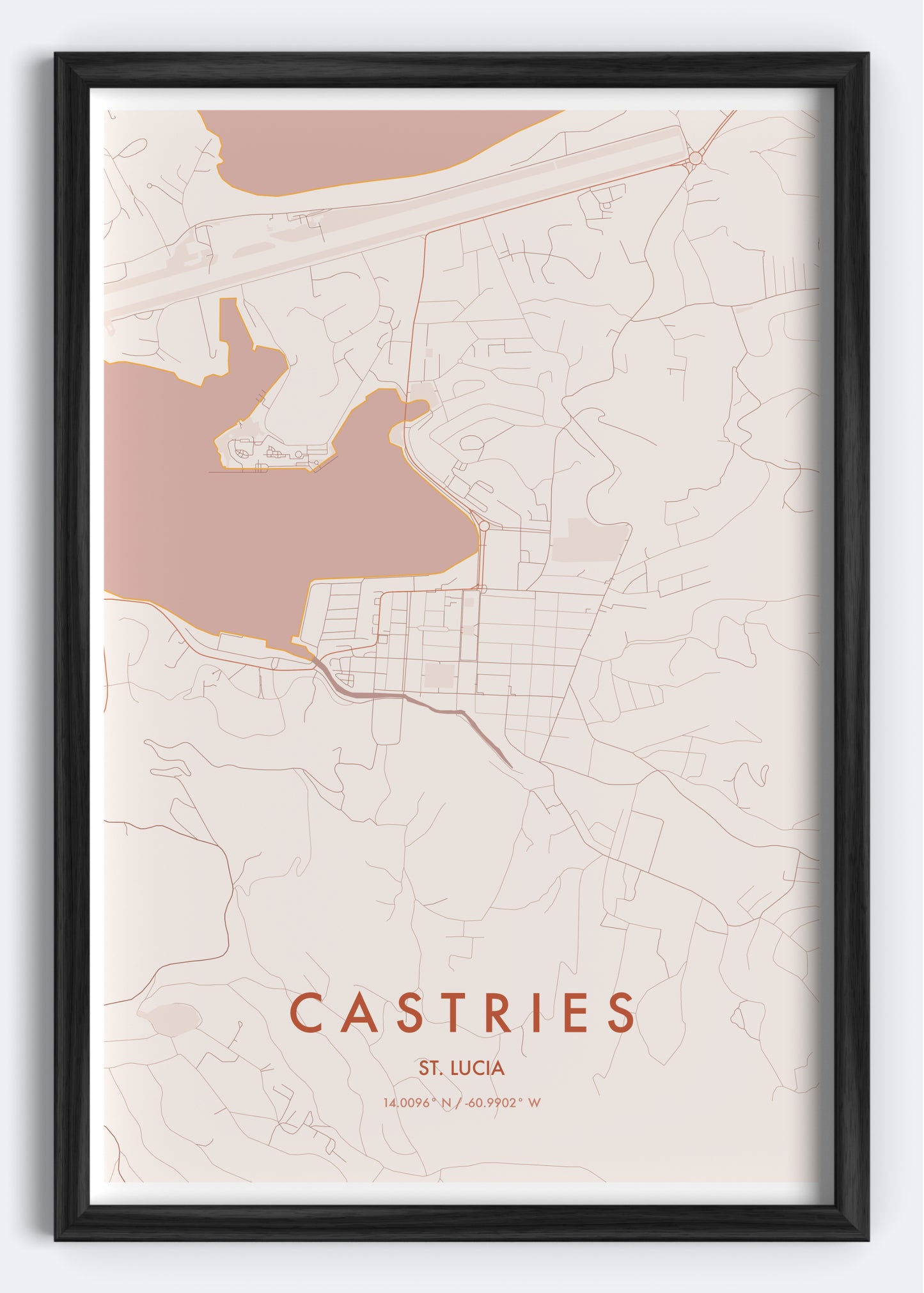 Castries, St. Lucia map wall art print