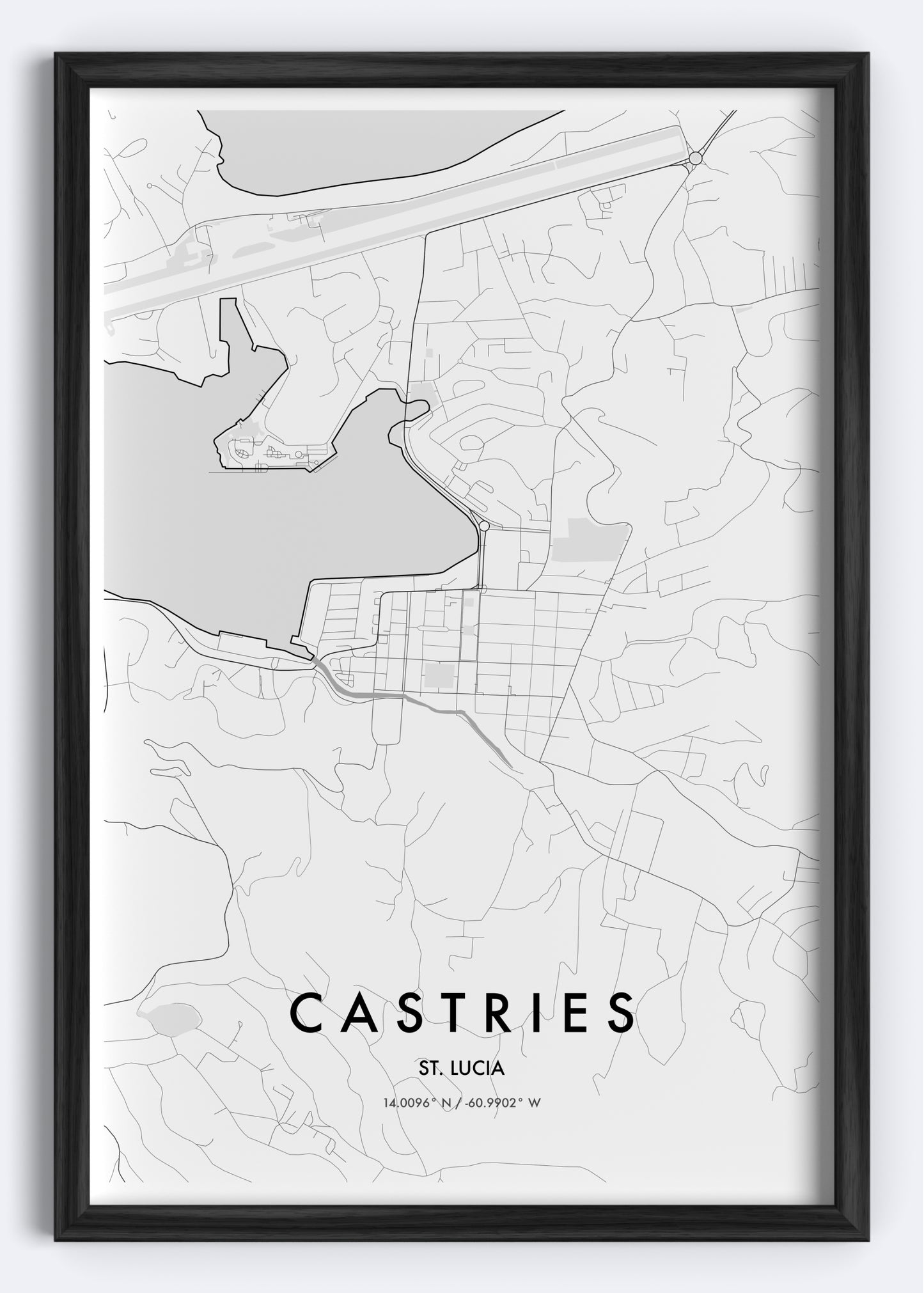Castries, St. Lucia map wall art print