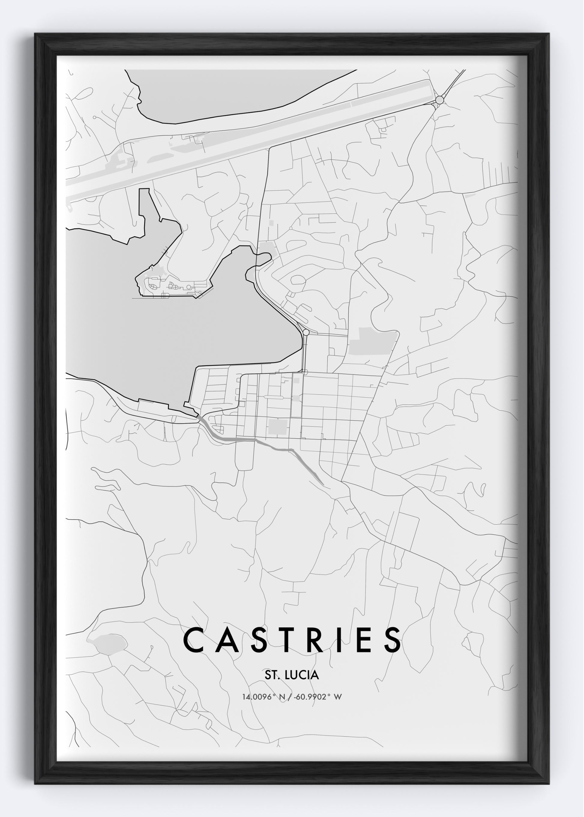 Castries, St. Lucia map wall art print