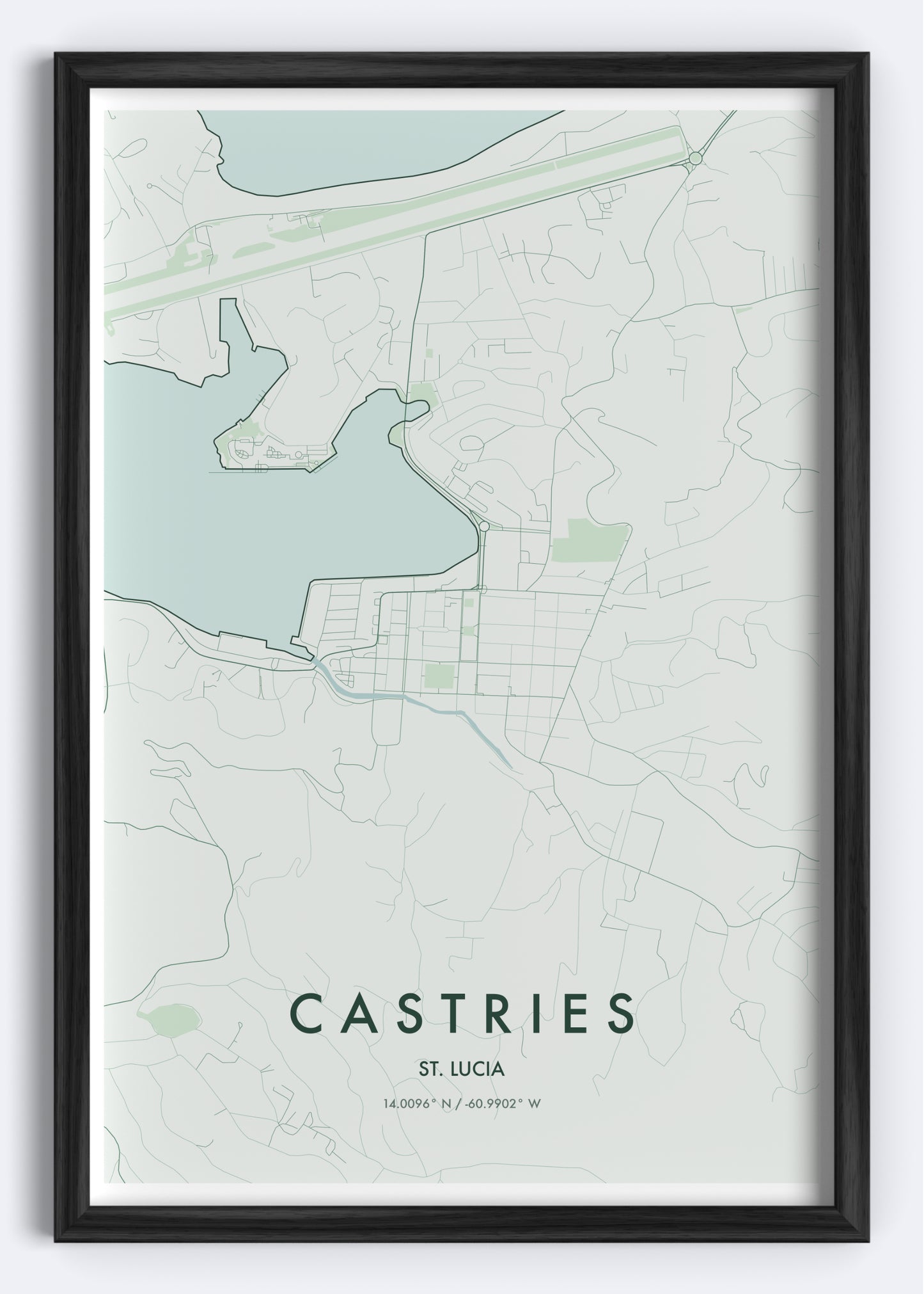 Castries, St. Lucia map wall art print