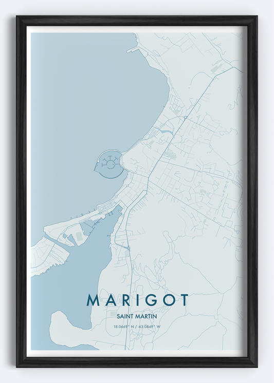 Marigot, St. Martin map wall art print