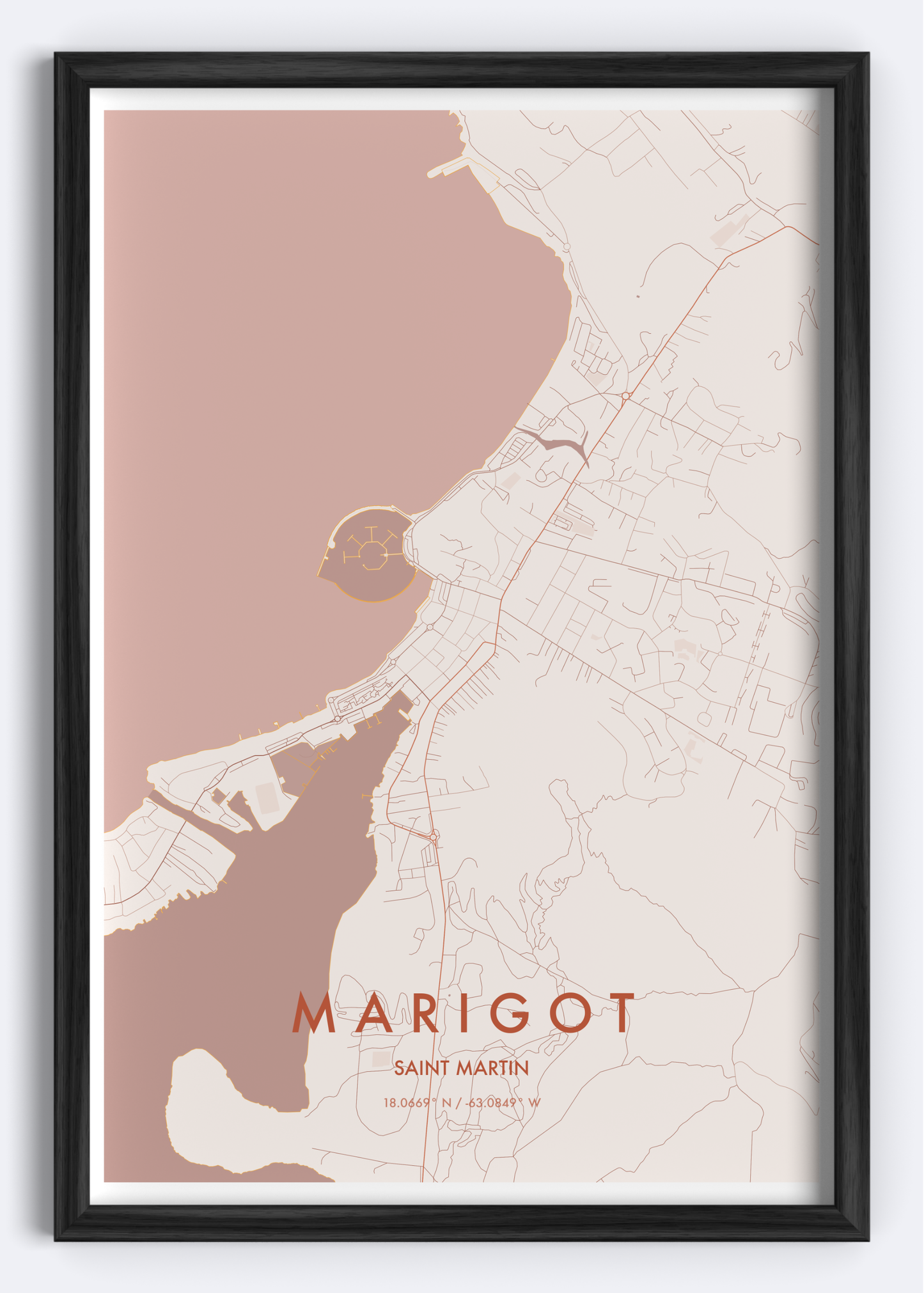 Marigot, St. Martin map wall art print