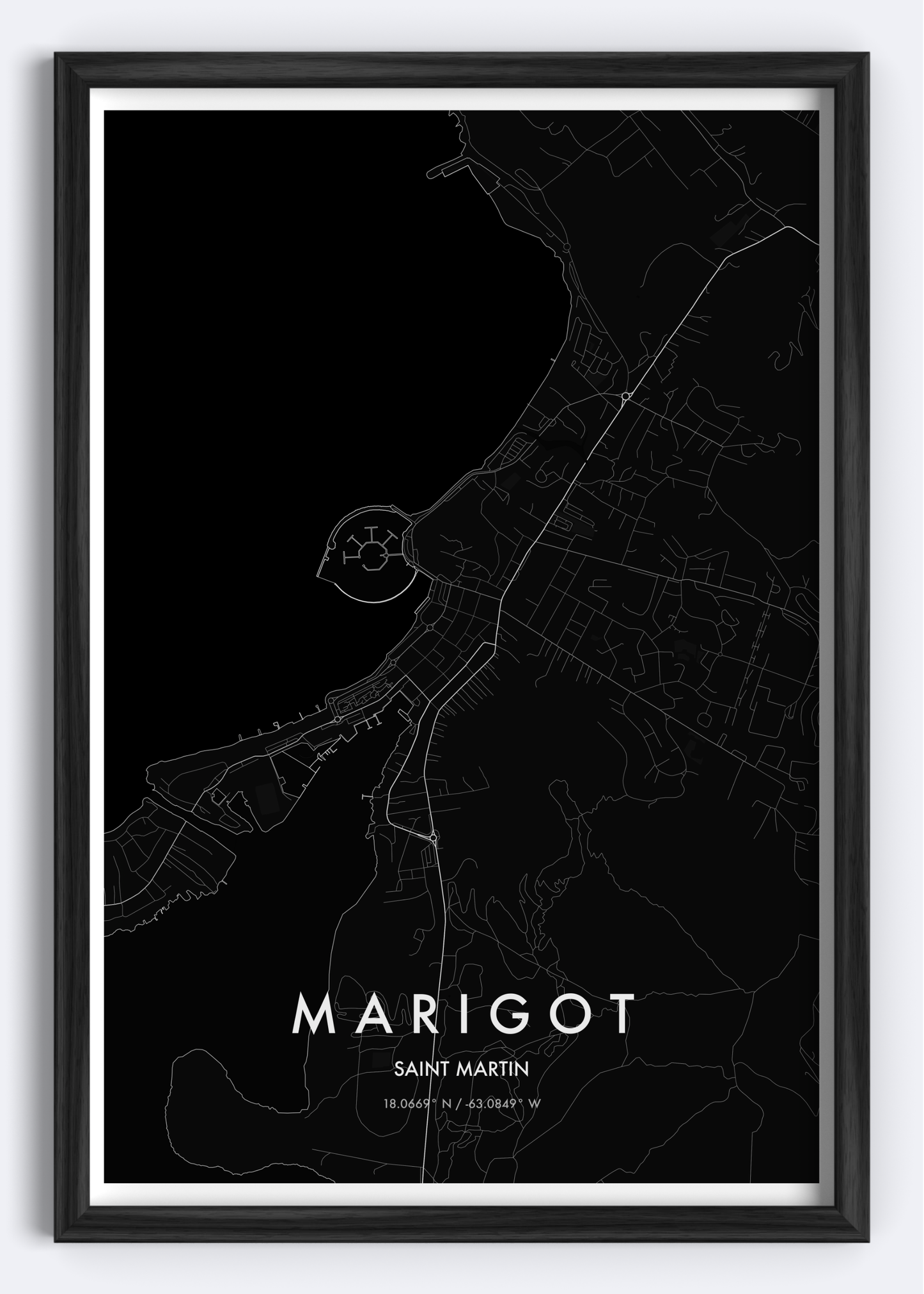 Marigot, St. Martin map wall art print