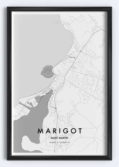 Marigot, St. Martin map wall art print