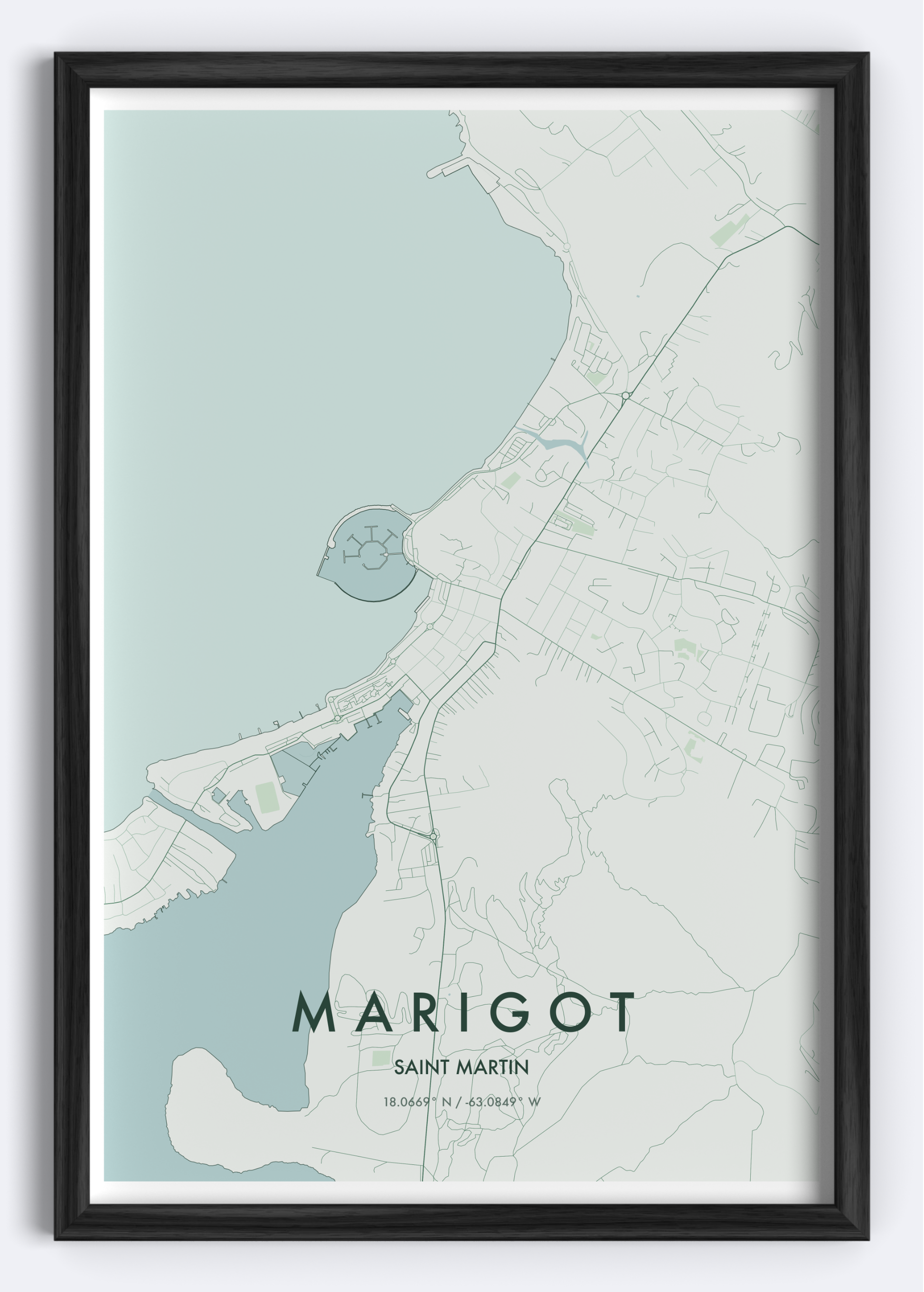 Marigot, St. Martin map wall art print