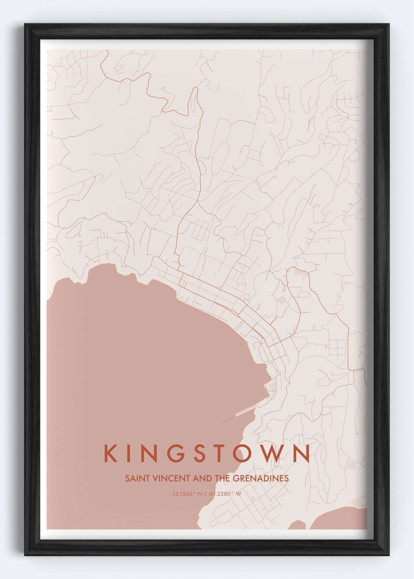Kingstown, St. Vincent and the Grenadines map wall art print
