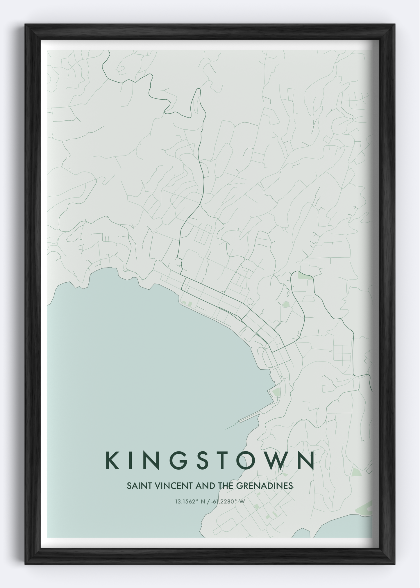 Kingstown, St. Vincent and the Grenadines map wall art print
