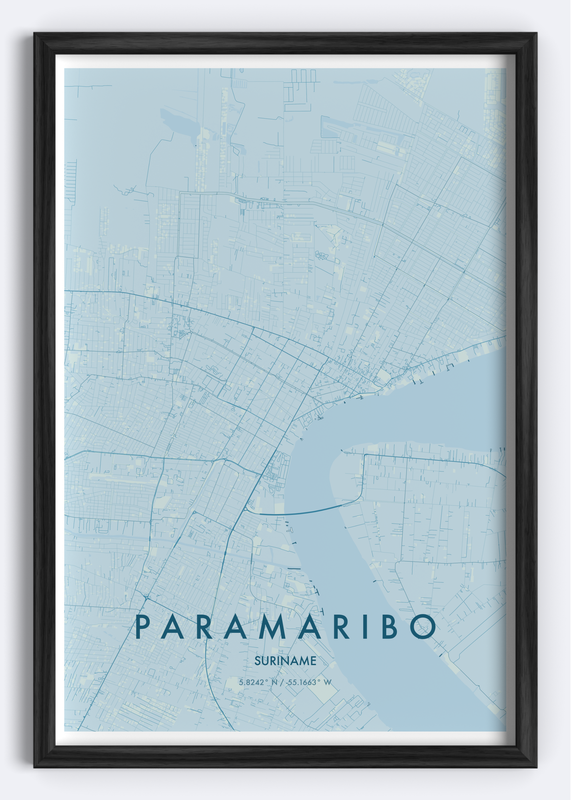 Paramaribo, Suriname map wall art print
