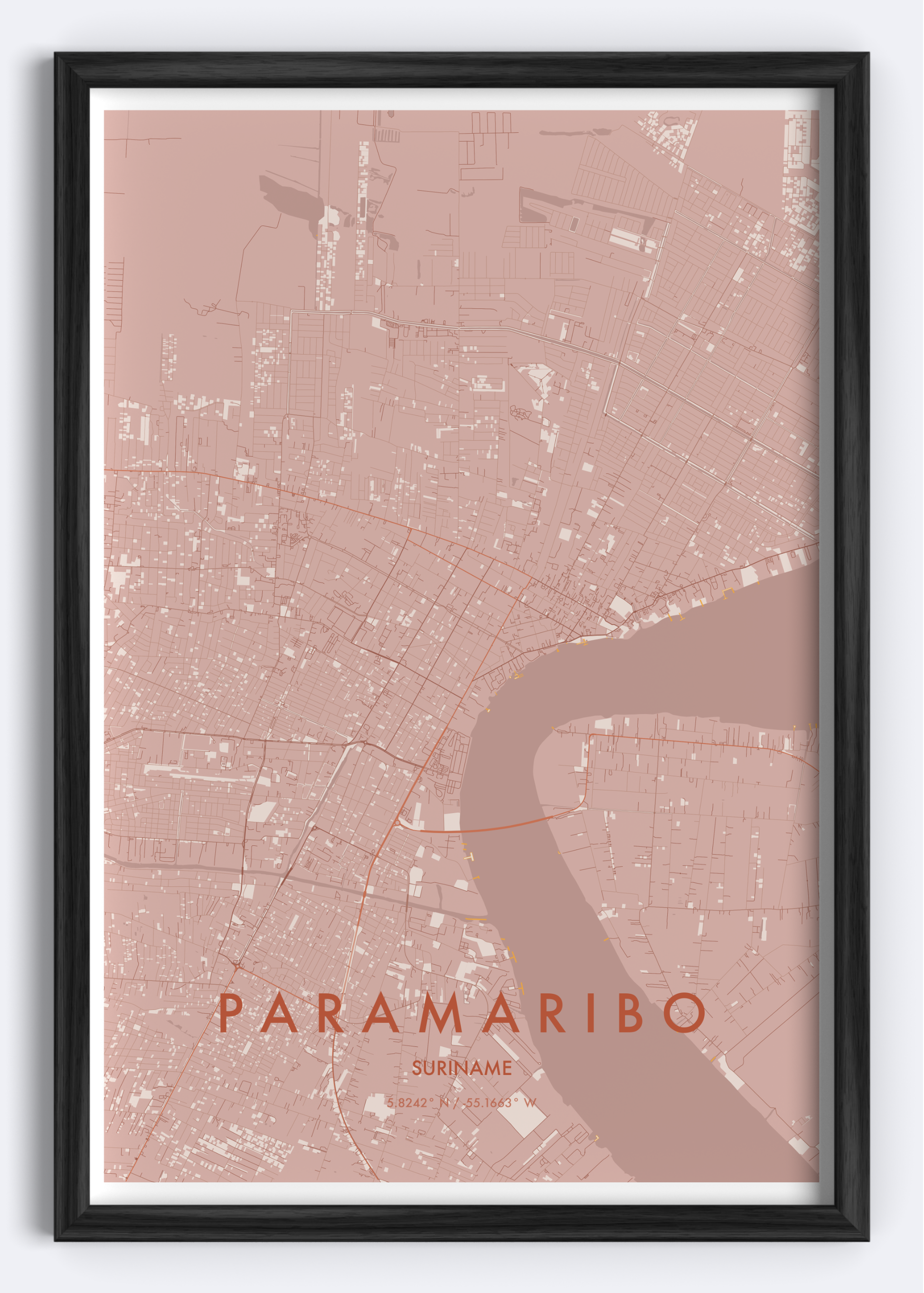 Paramaribo, Suriname map wall art print
