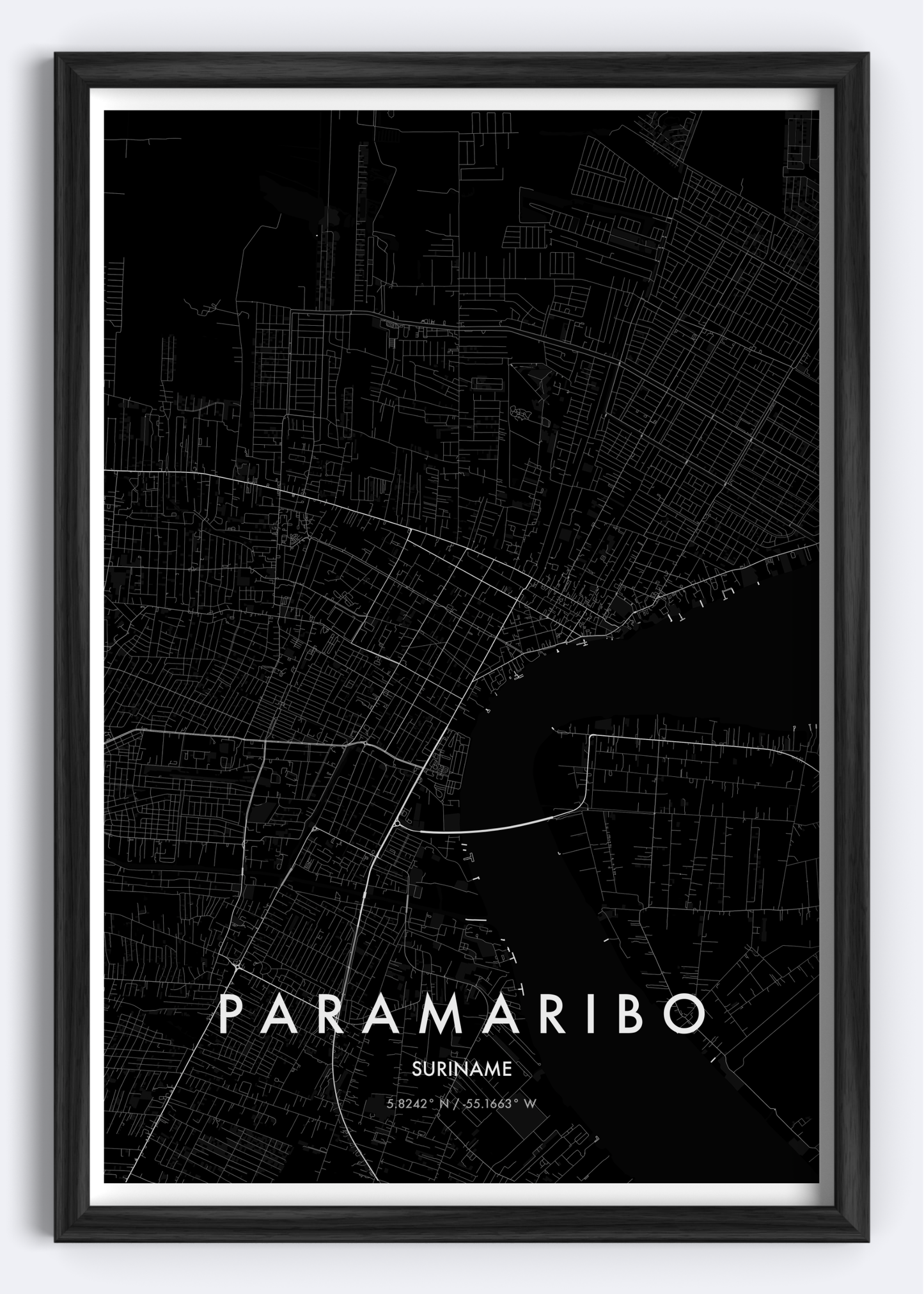 Paramaribo, Suriname map wall art print
