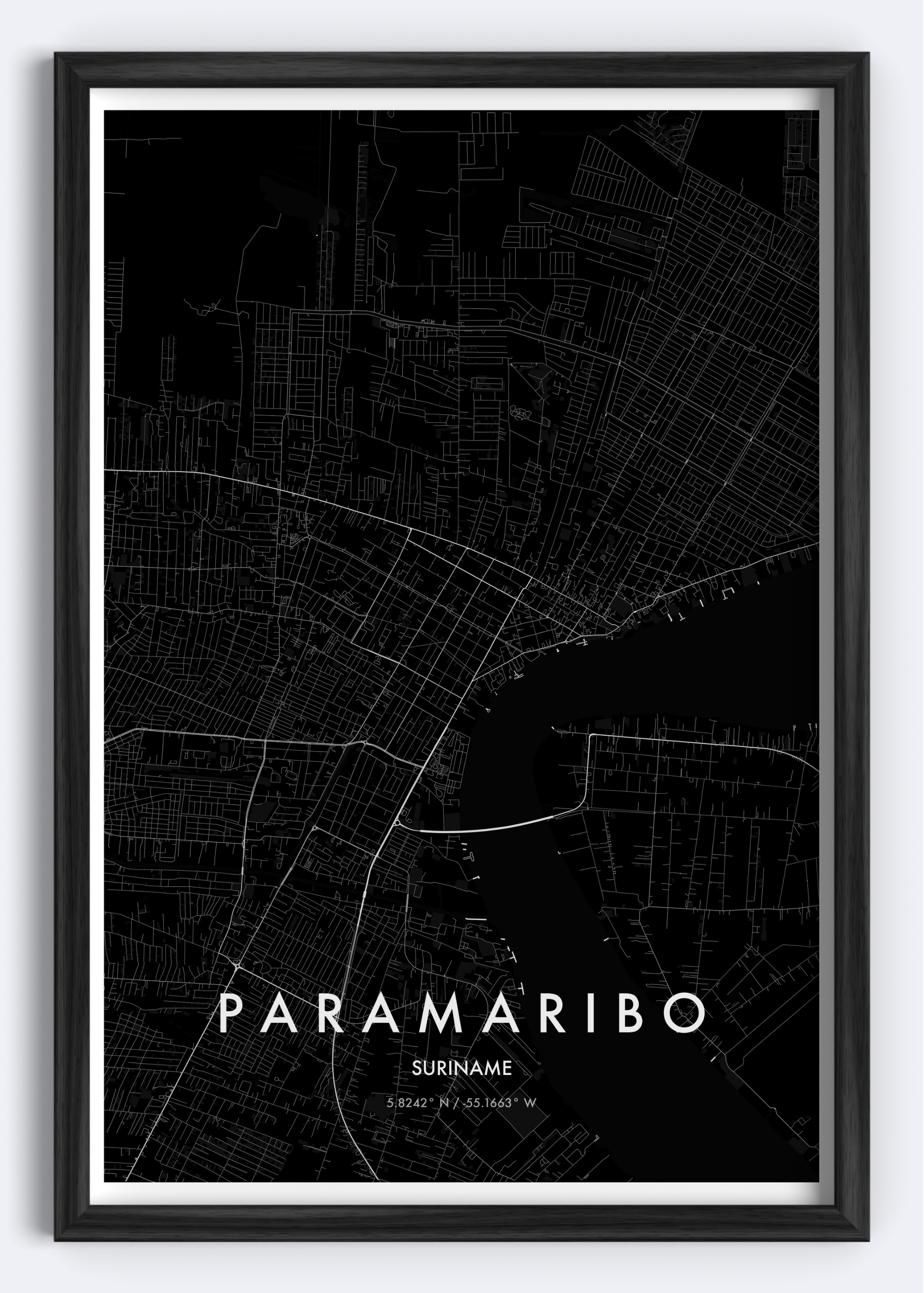 Paramaribo, Suriname map wall art print
