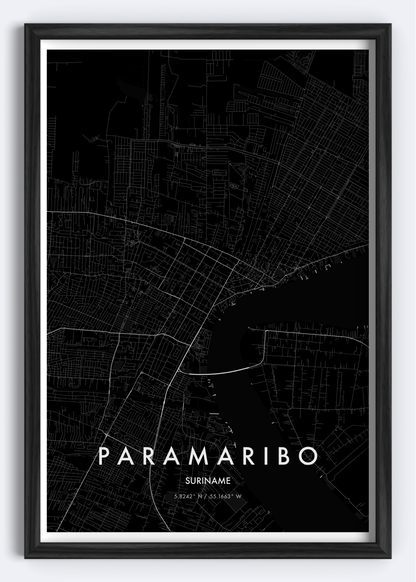 Paramaribo, Suriname map wall art print

