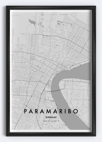 Paramaribo, Suriname map wall art print
