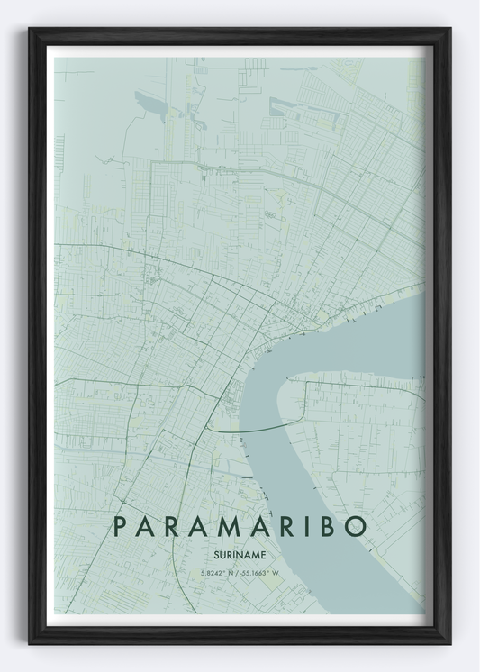 Paramaribo, Suriname map wall art print
