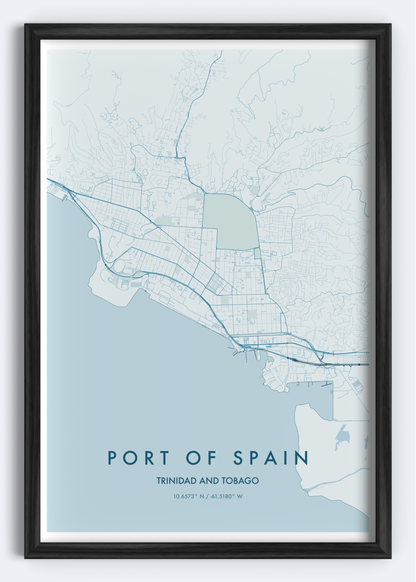Port of Spain, Trinidad and Tobago map wall art print
