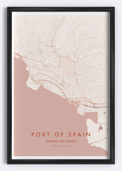 Port of Spain, Trinidad and Tobago map wall art print
