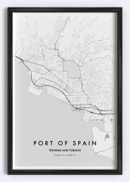 Port of Spain, Trinidad and Tobago map wall art print
