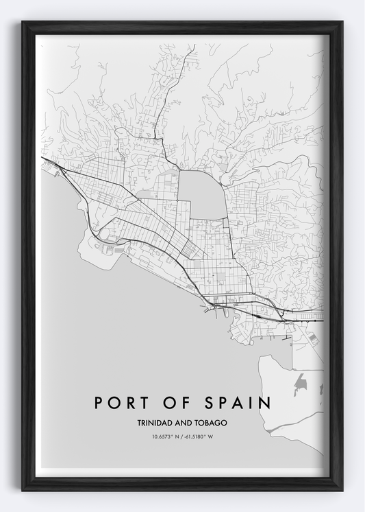 Port of Spain, Trinidad and Tobago map wall art print
