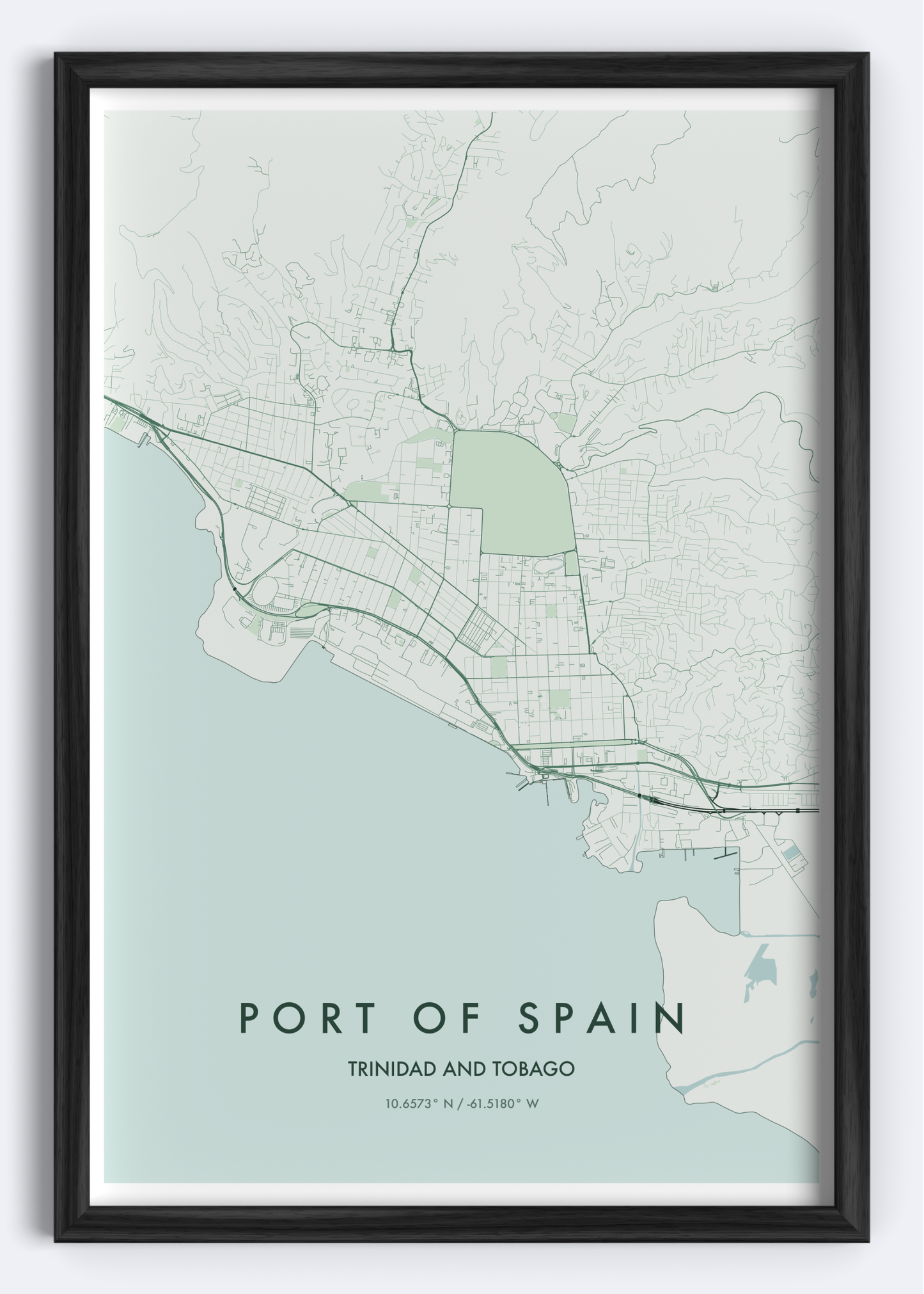 Port of Spain, Trinidad and Tobago map wall art print
