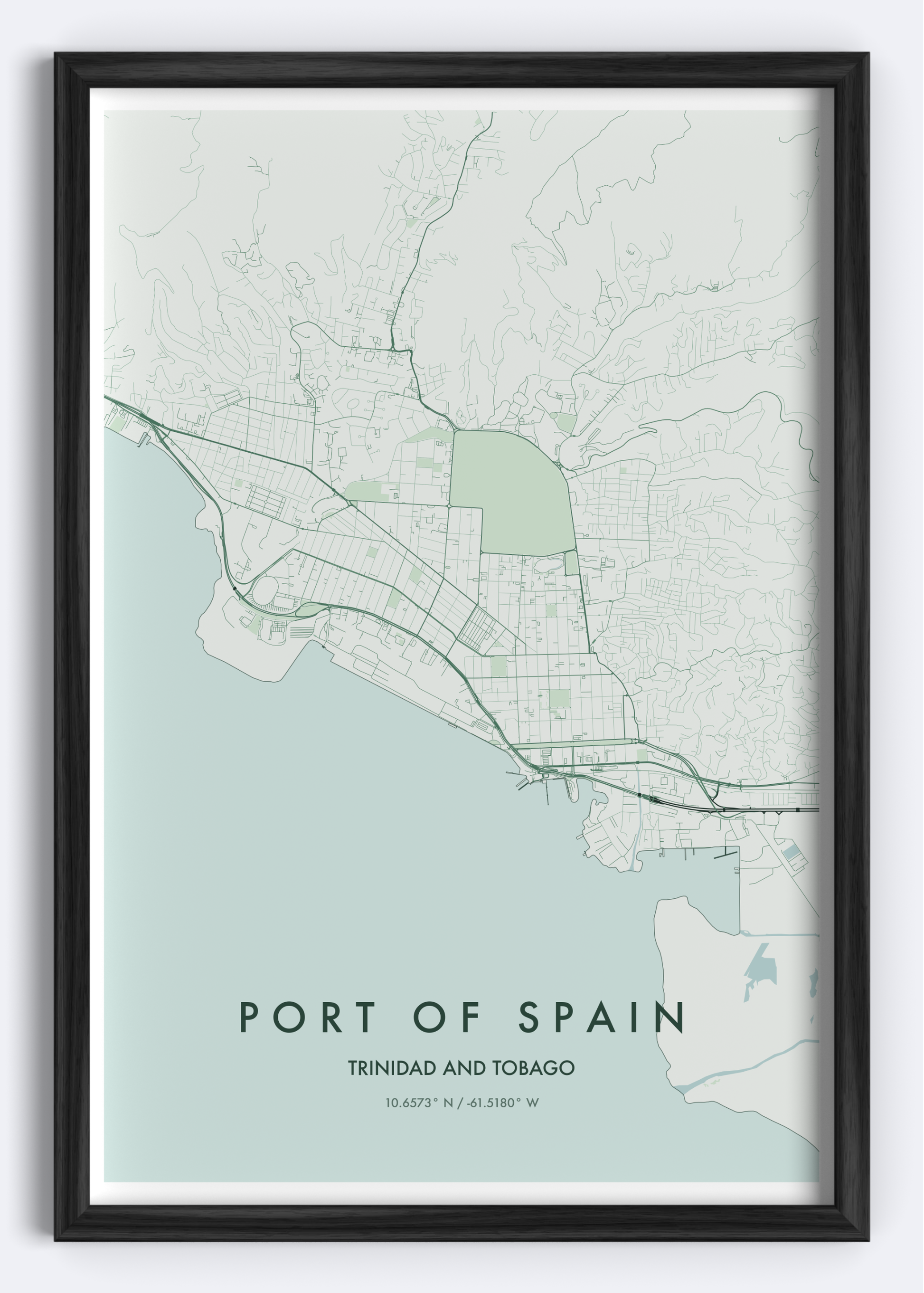 Port of Spain, Trinidad and Tobago map wall art print
