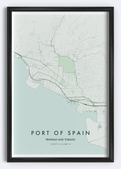 Port of Spain, Trinidad and Tobago map wall art print
