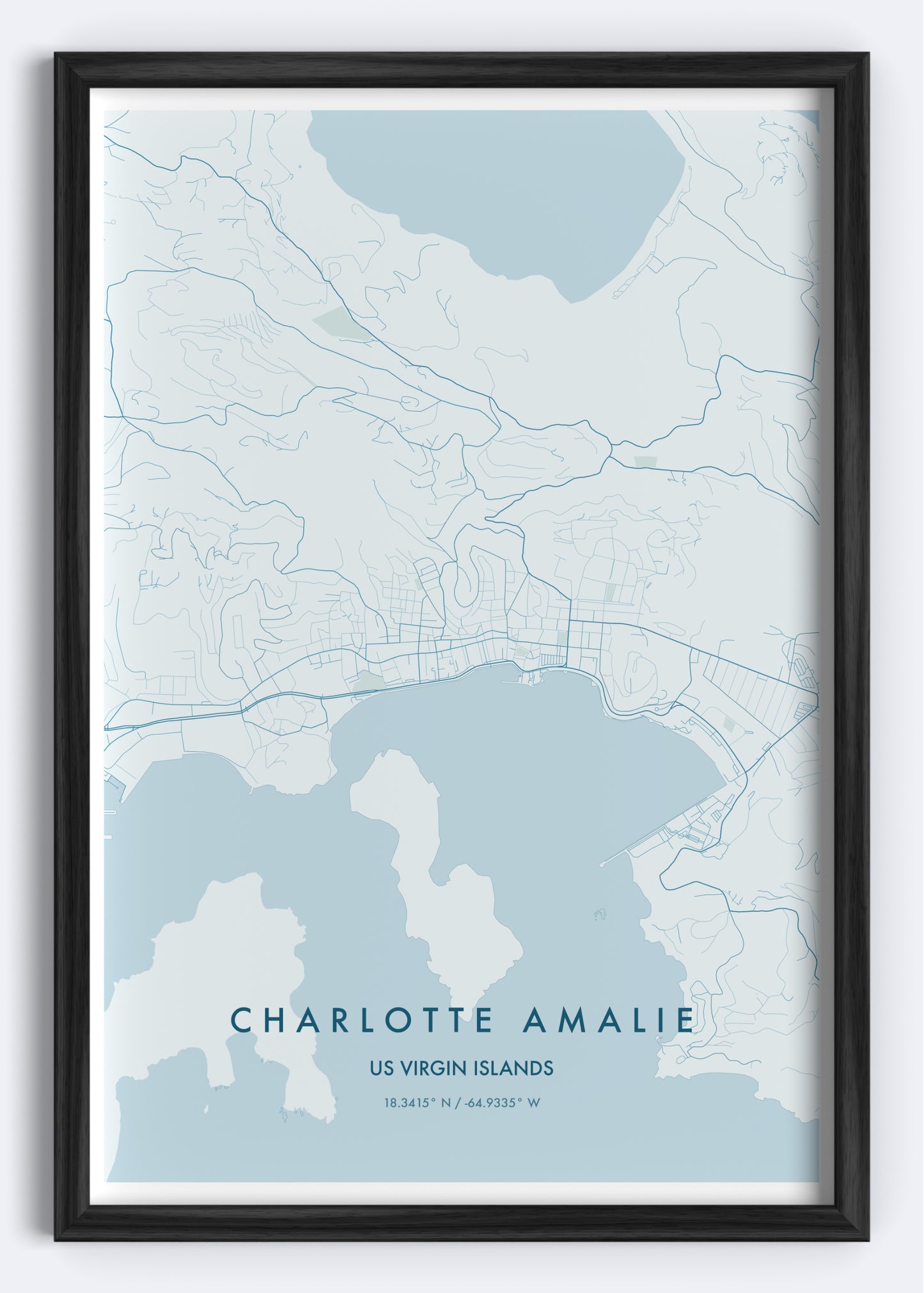 Charlotte Amalie, US Virgin Islands map wall art print