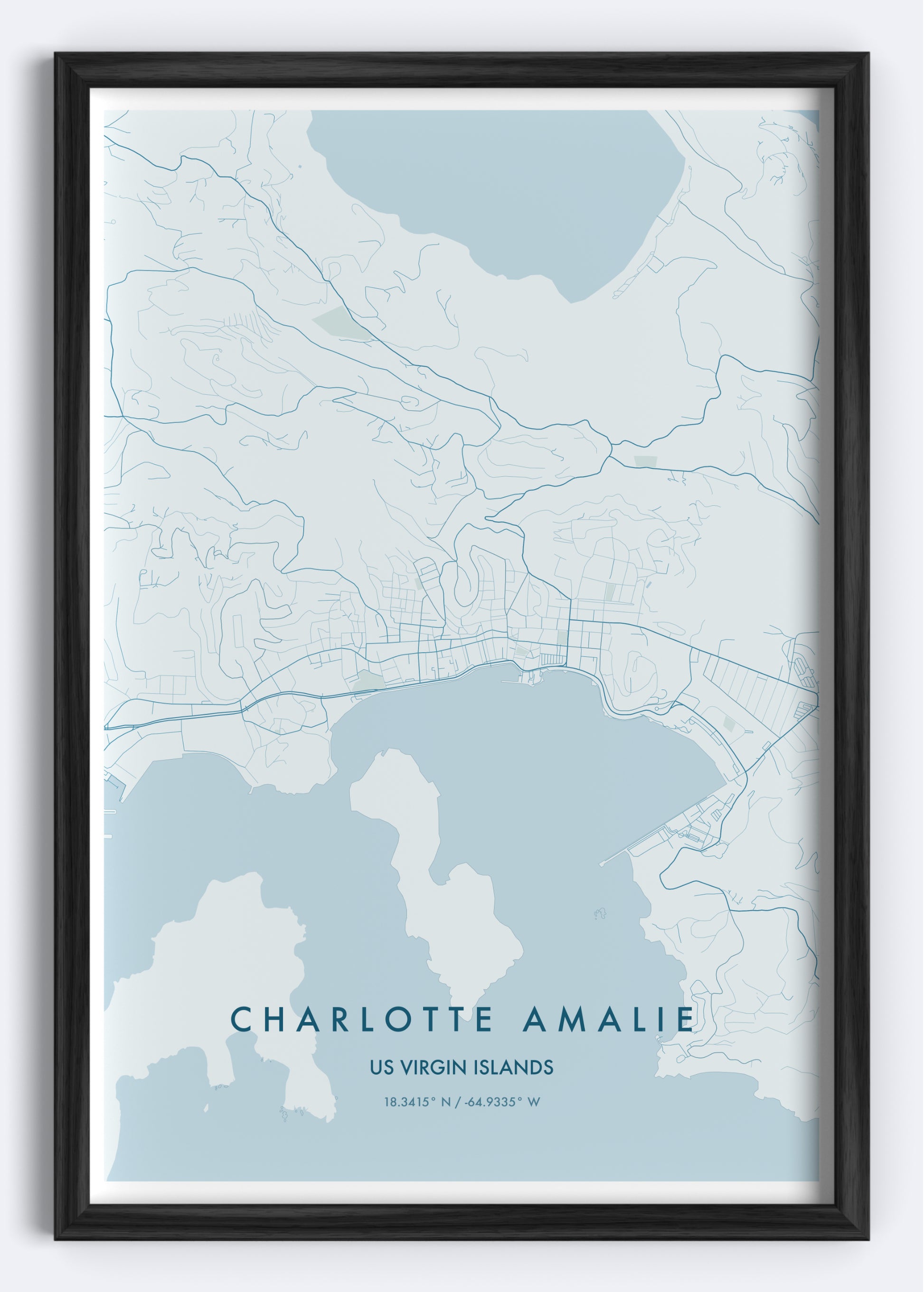 Charlotte Amalie, US Virgin Islands map wall art print