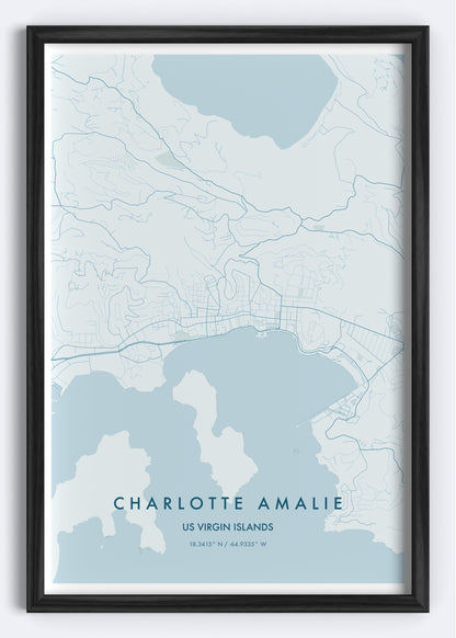 Charlotte Amalie, US Virgin Islands map wall art print