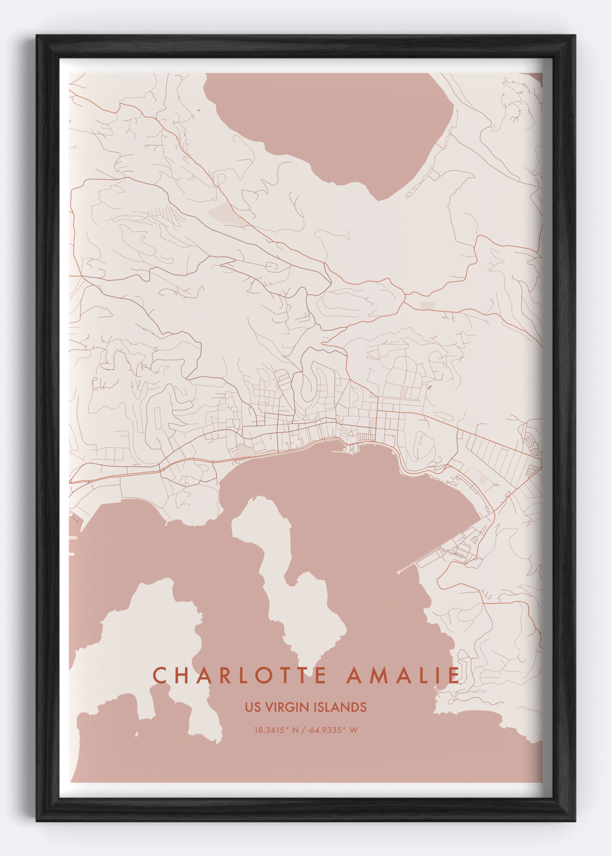 Charlotte Amalie, US Virgin Islands map wall art print