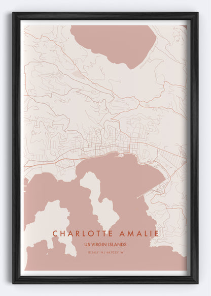 Charlotte Amalie, US Virgin Islands map wall art print
