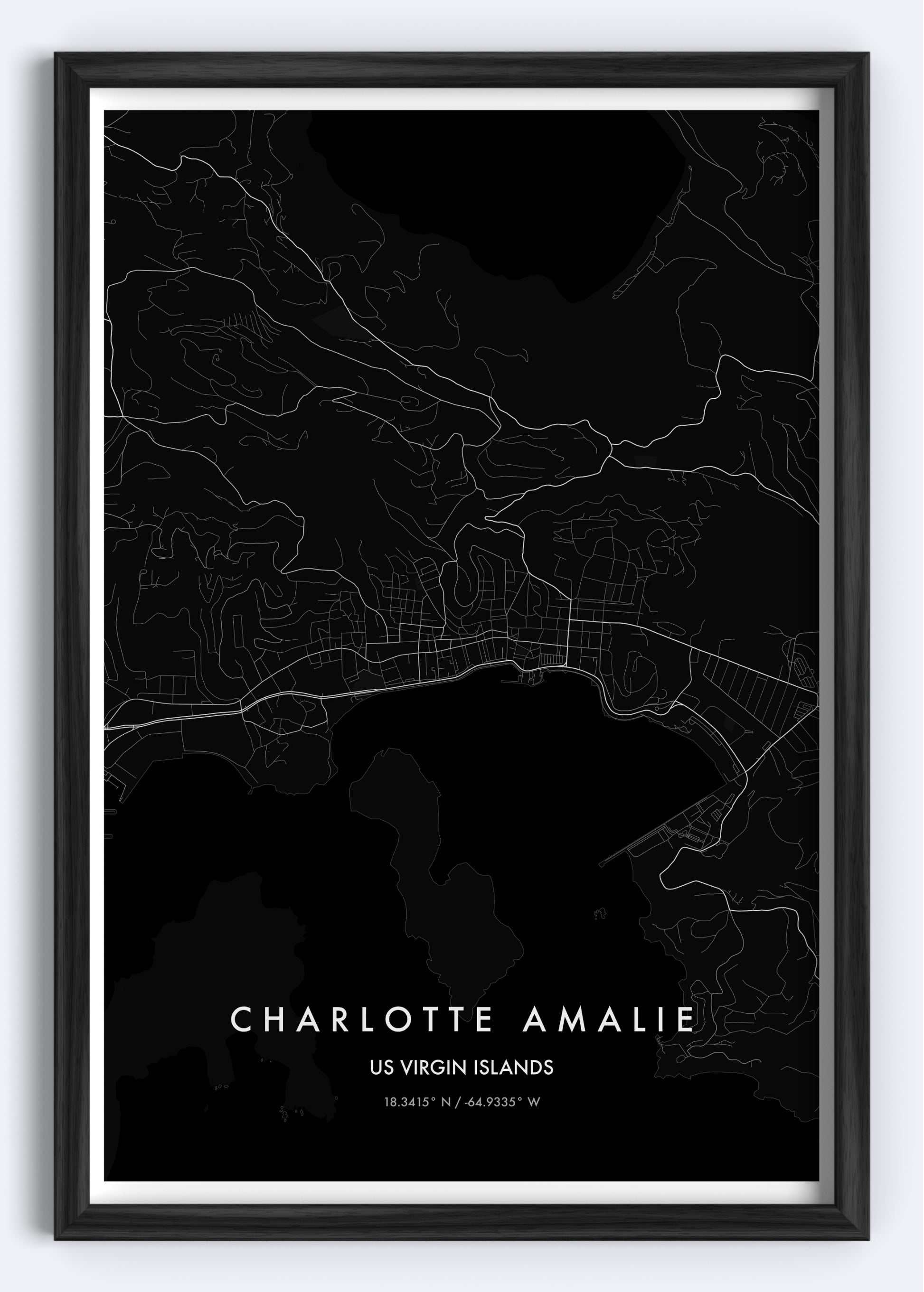 Charlotte Amalie, US Virgin Islands map wall art print