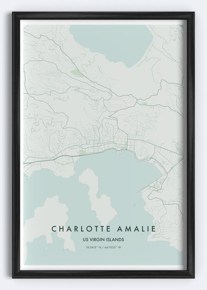 Charlotte Amalie, US Virgin Islands map wall art print